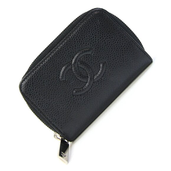 CHANEL Black Caviar Leather Logo Wallet